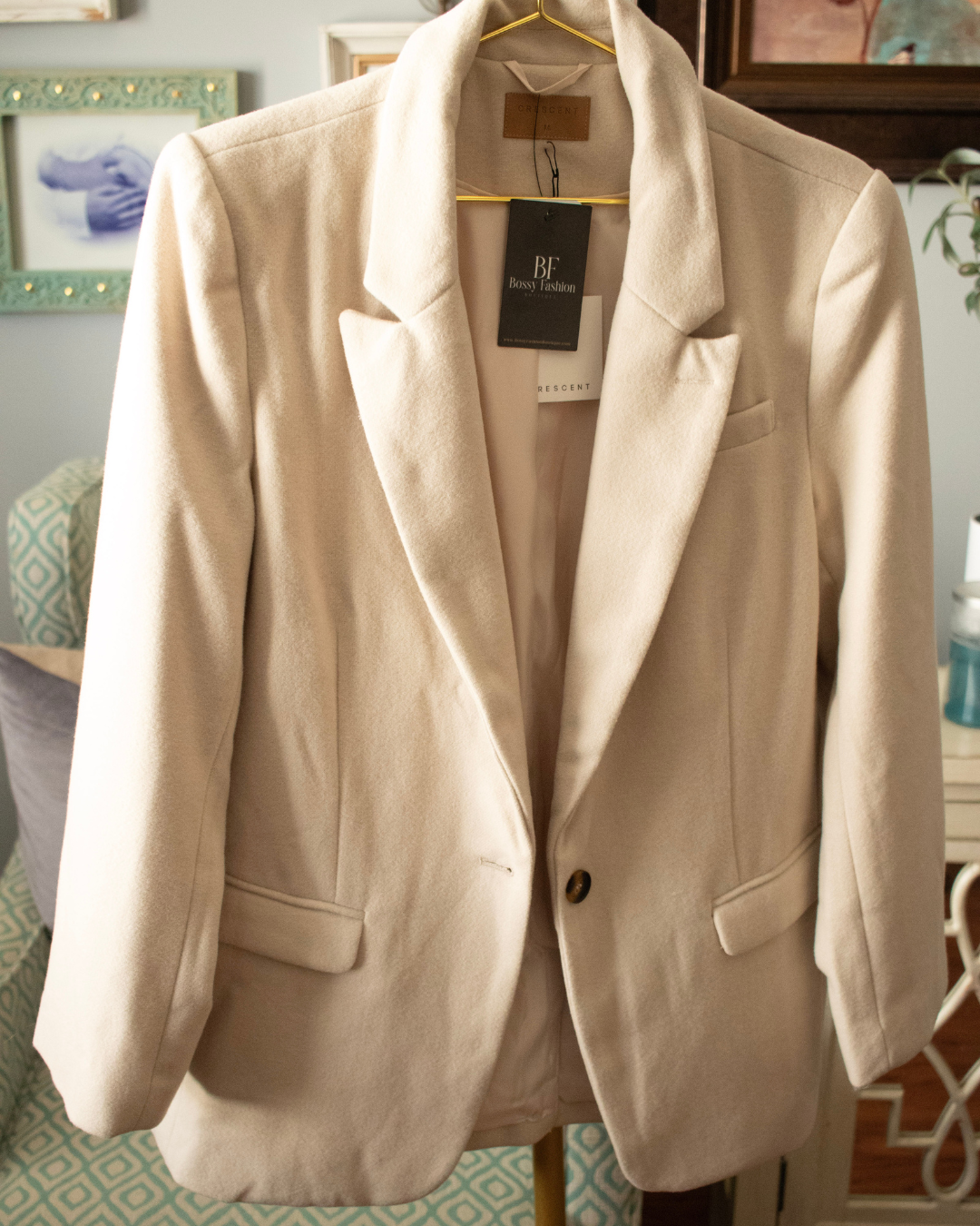 Cream wool blend single breast blazer jacket – Bossy Fashion Boutique