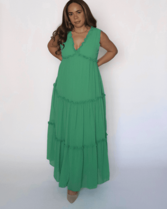 Green Ruffled Tiered Sleeveless Dress